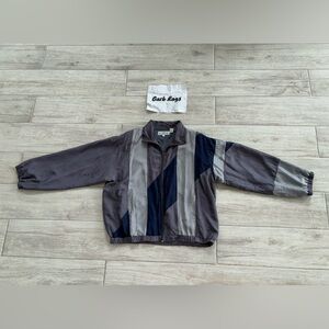 Natural Issue by Feldini Grey Silk Windbreaker Jacket Collar Size L - Vintage